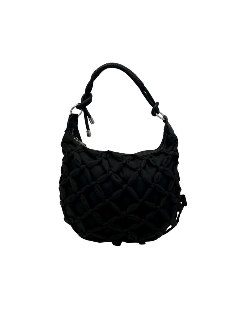Moda Luxe Black Fabric/Faux Leather Leslie Knotted Hobo Bag